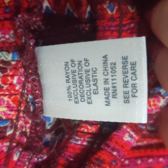 Ladies boho pattern crinkle material wide leg pull on pants w/ drawstring detail - Picture 7 of 8